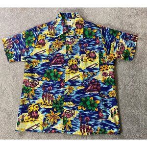 Waikiki Hawaiian Button up Short Sleeve Shirt Tropical Print Pocket Medium